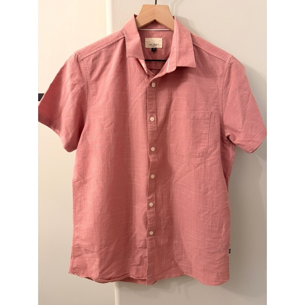 Civil Society Button Down Shirt Mens S Pink Short Sleeve Slub Texture Casual - Picture 3 of 4